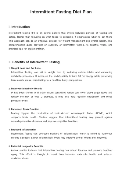 Free Intermittent Fasting Diet Plan Template to Edit Online