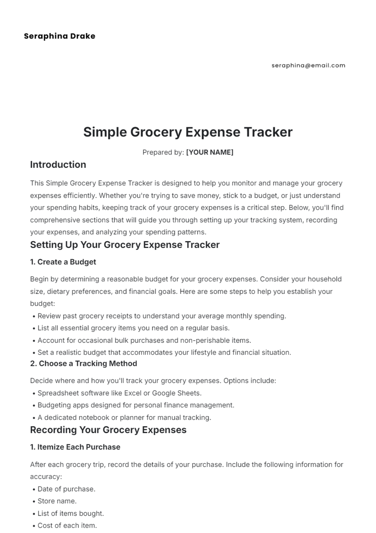 Simple Grocery Expense Tracker Template