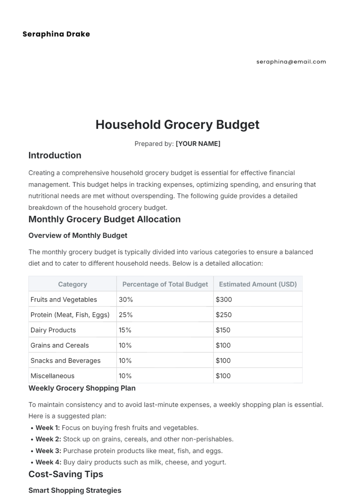 Household Grocery Budget Template - Edit Online & Download