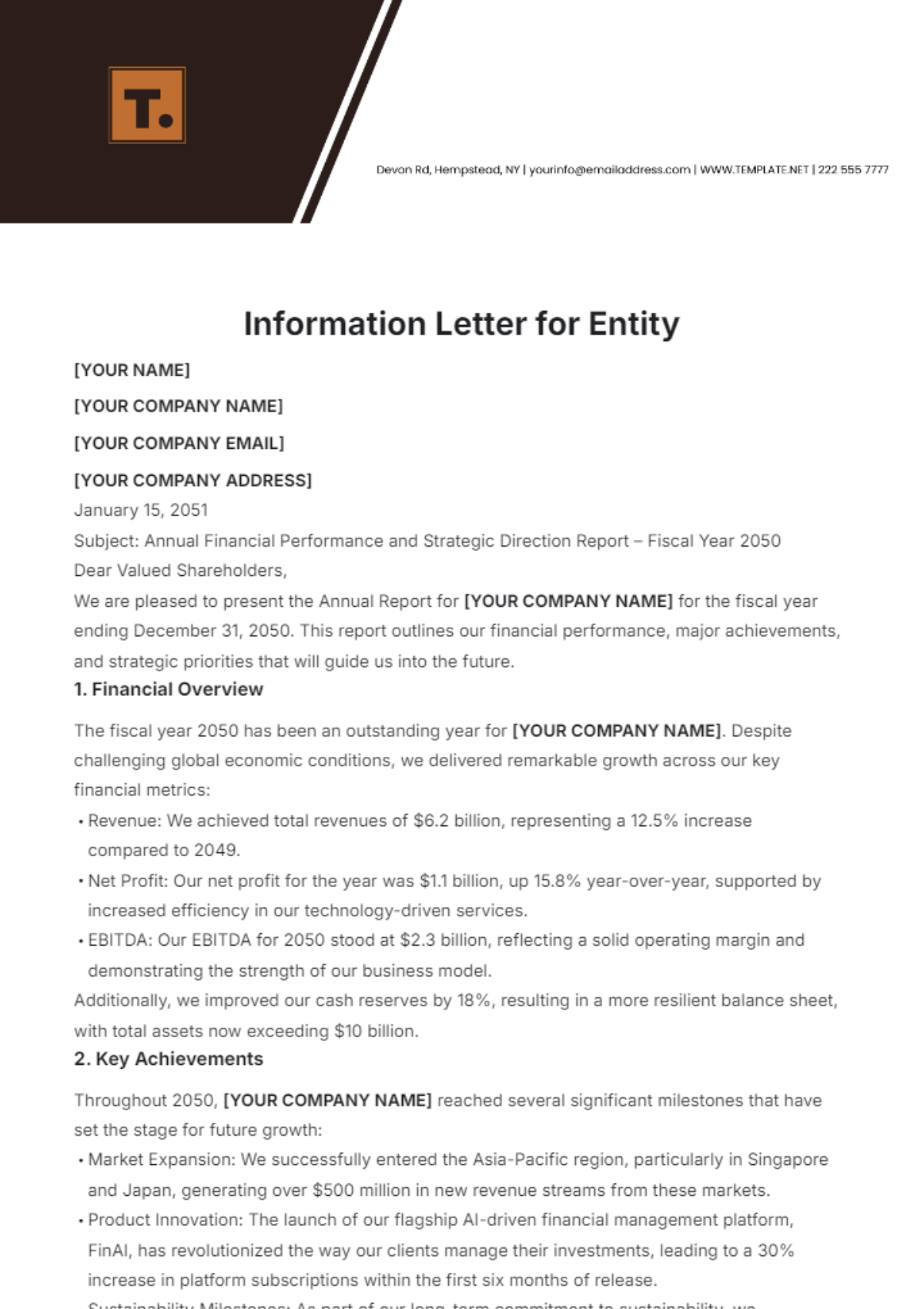 Information Letter for Entity Template