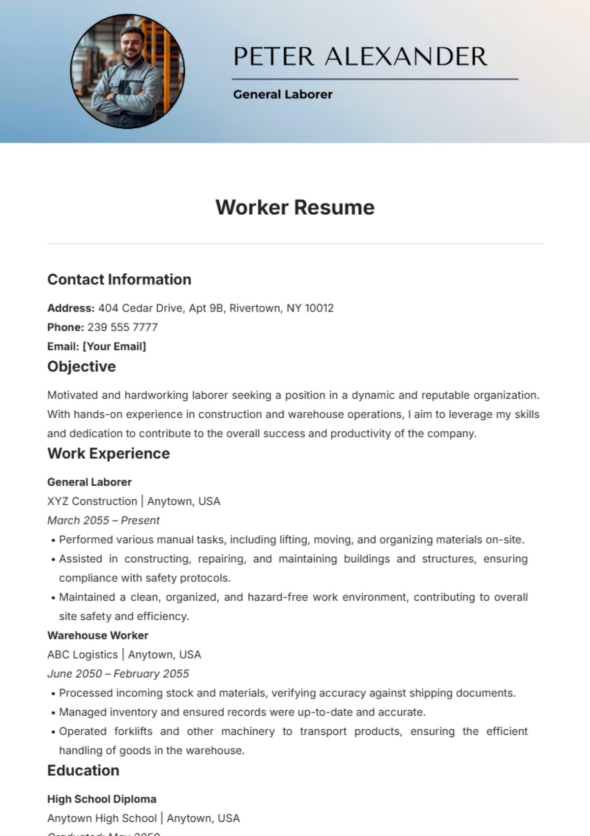 Worker Resume Template - Edit Online & Download