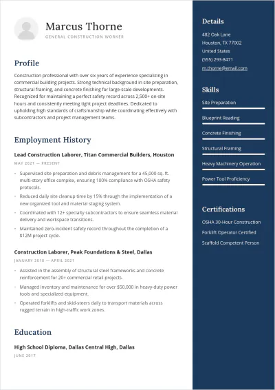 Free Worker ATS Resume Template, AI Resume Builder