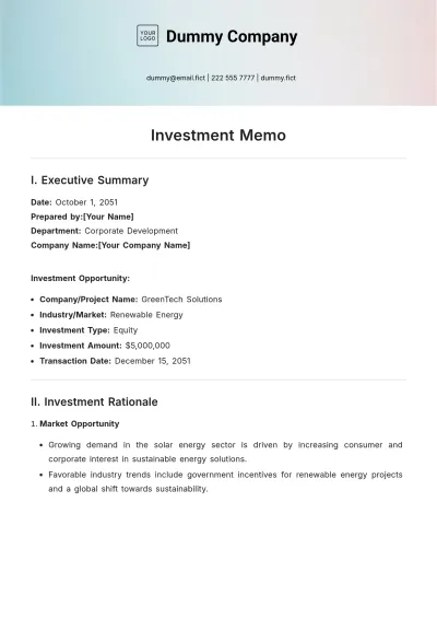 Free Investment Memo Template to Edit Online