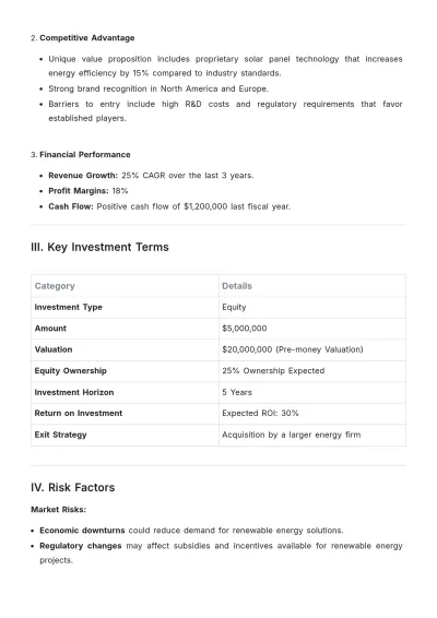 Free Investment Memo Template to Edit Online