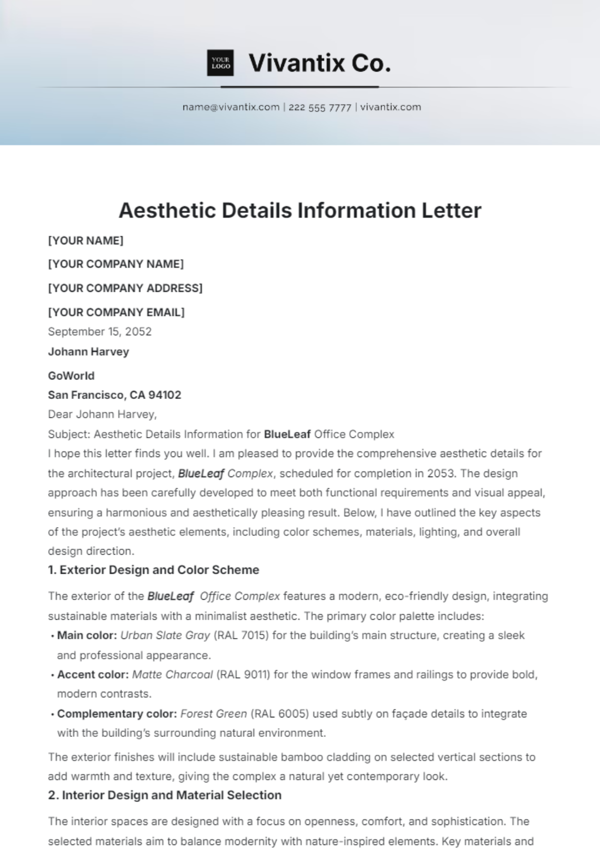 Aesthetic Details Information Letter Template