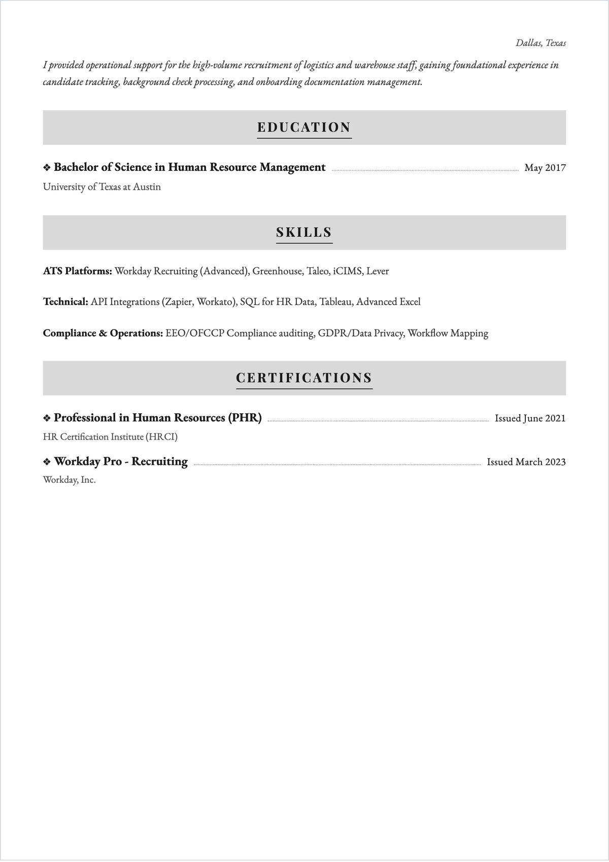 Free ATS Worker ATS Resume Template, AI Resume Builder
