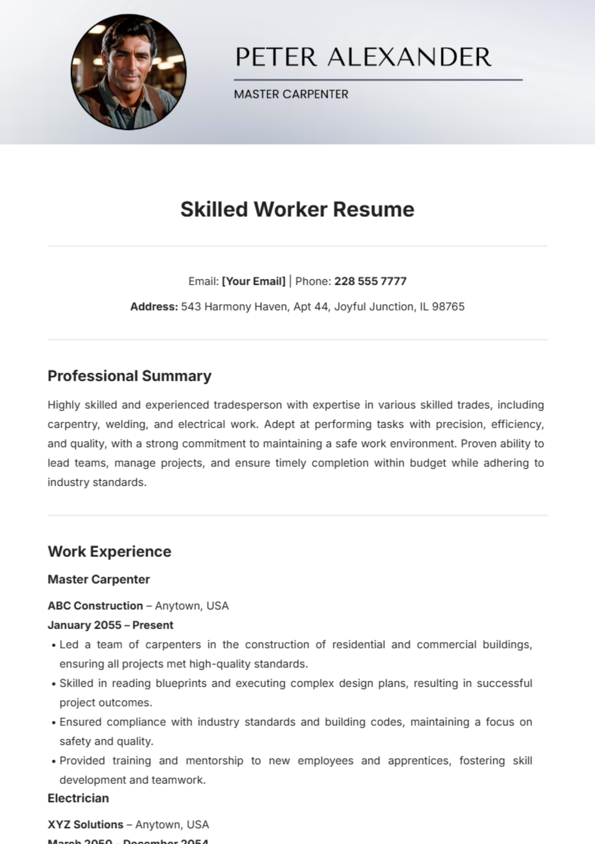 Skilled Worker Resume Template - Edit Online & Download