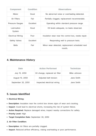 Free Sample Equipment Report Template to Edit Online