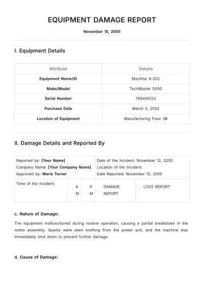 Free Equipment Damage Report Template to Edit Online