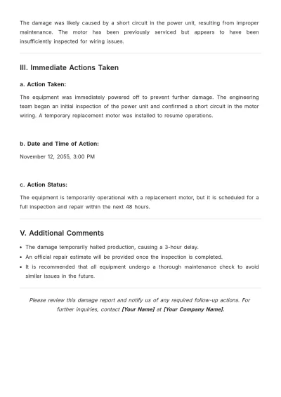 Free Equipment Damage Report Template to Edit Online