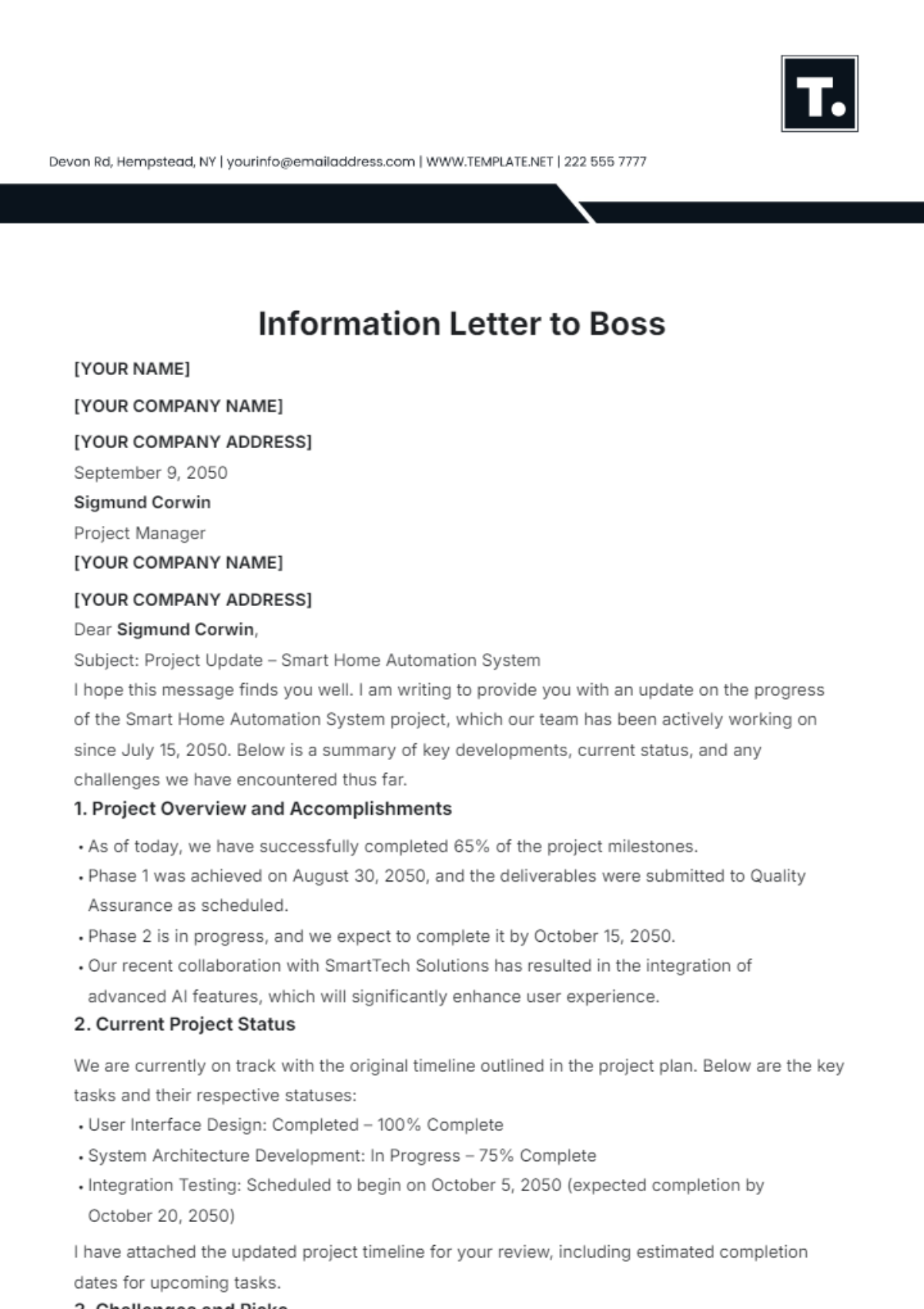 Information Letter to Boss Template