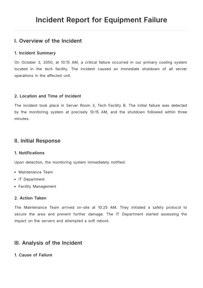 Free Incident Report for Equipment Failure Template to Edit Online