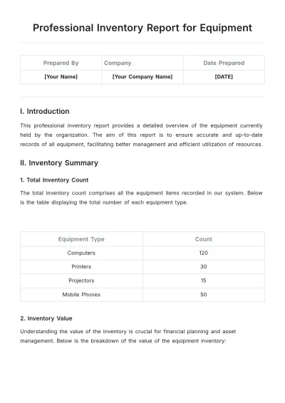 Free Professional Inventory Report for Equipment Template to Edit Online