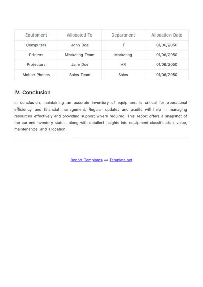 Free Professional Inventory Report for Equipment Template to Edit Online