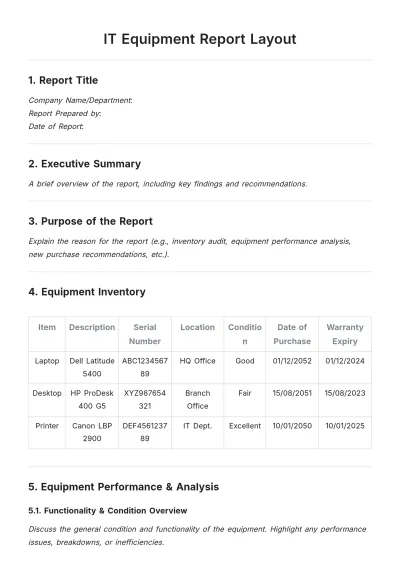 Free IT Equipment Report Layout Template to Edit Online
