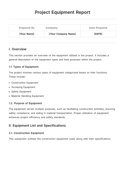 Free Project Equipment Report Template to Edit Online