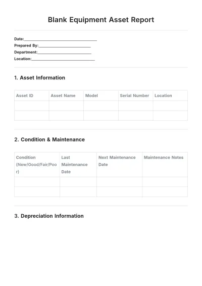 Free Blank Equipment Asset Report Template to Edit Online