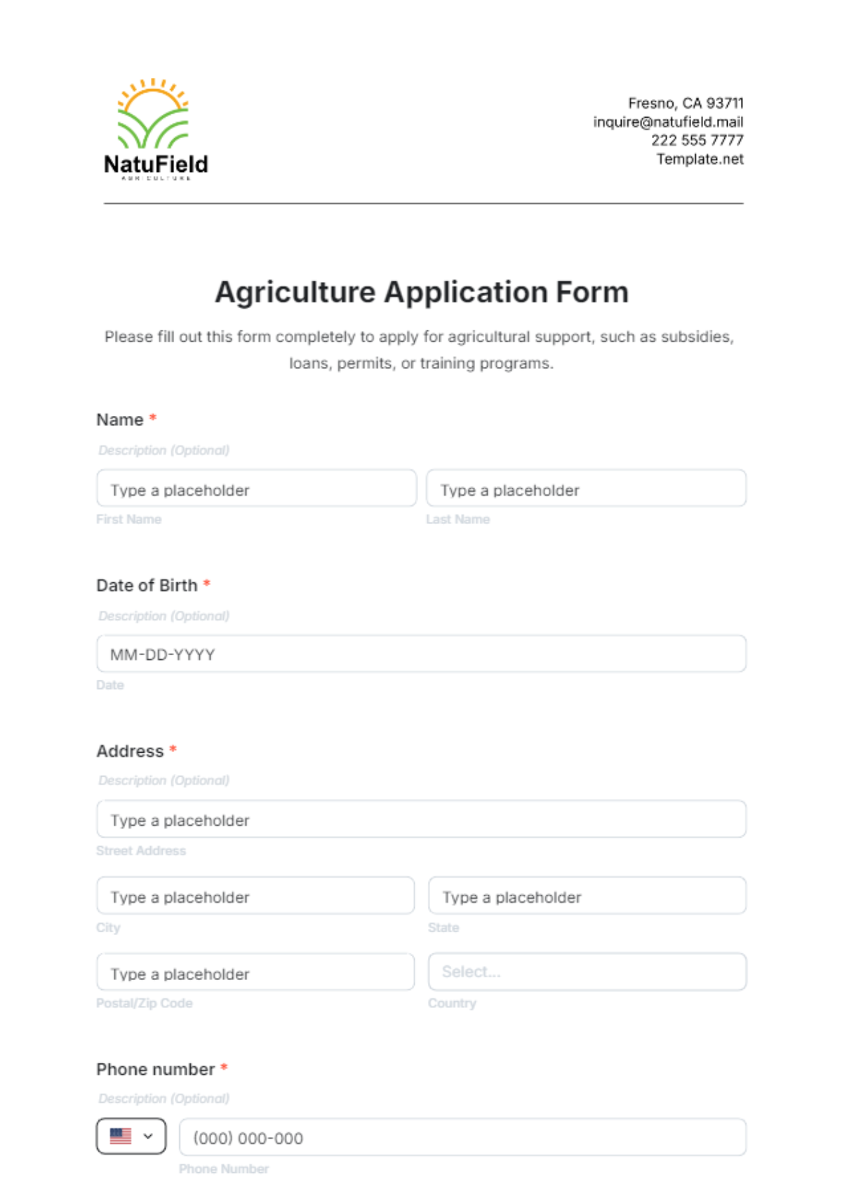 Agriculture Application Form Template - Edit Online & Download