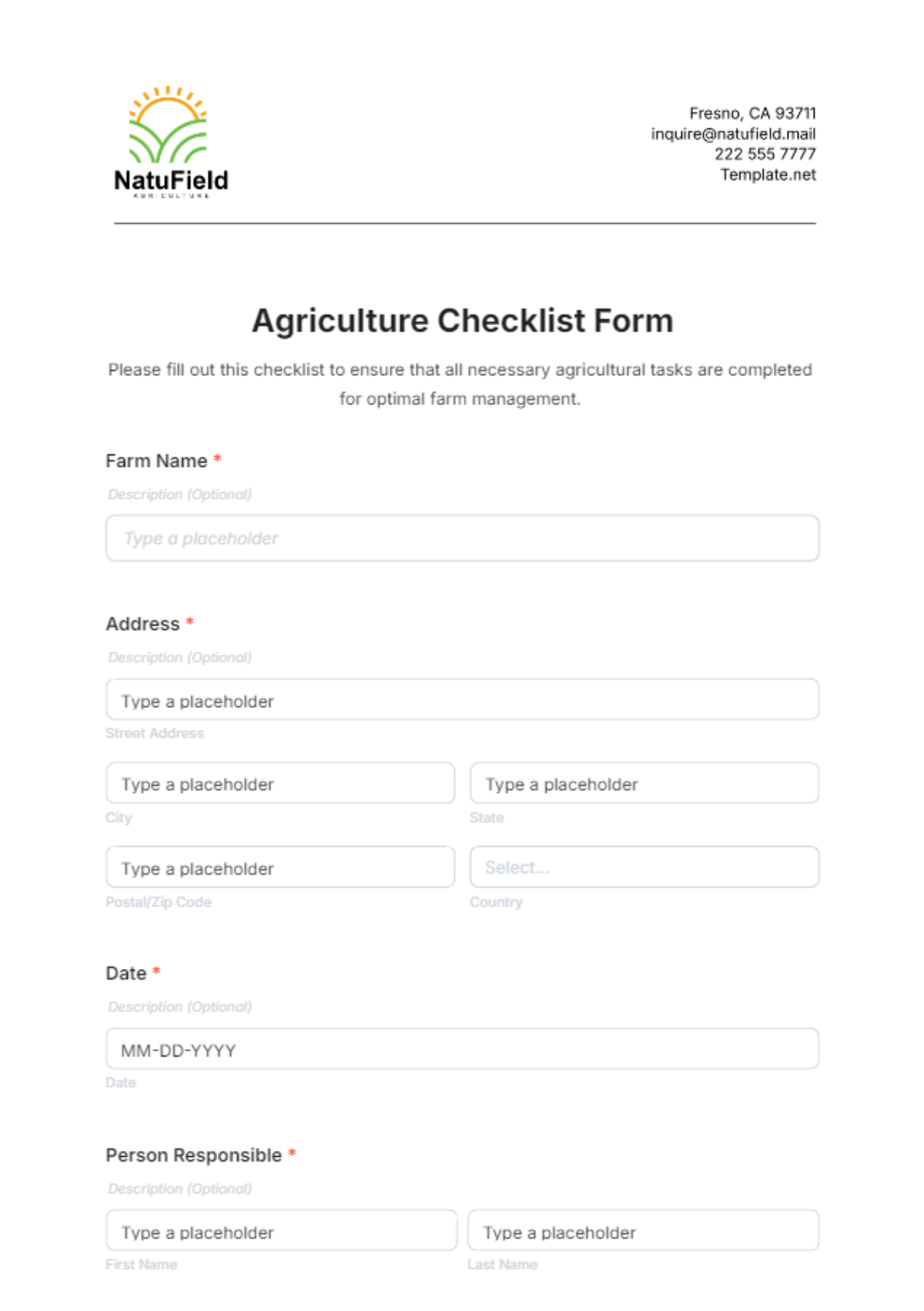 Agriculture Checklist Form Template - Edit Online & Download