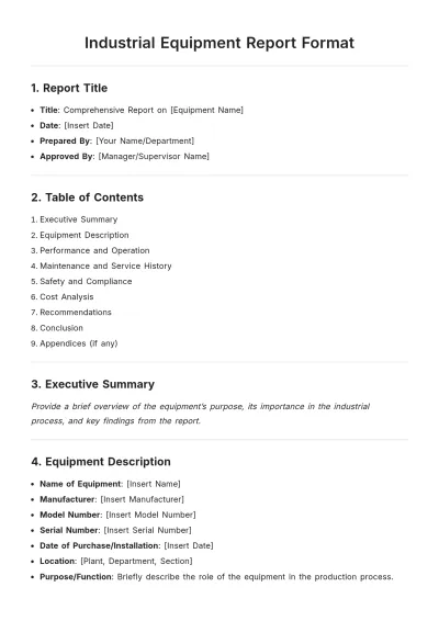 Free Industrial Equipment Report Format Template to Edit Online