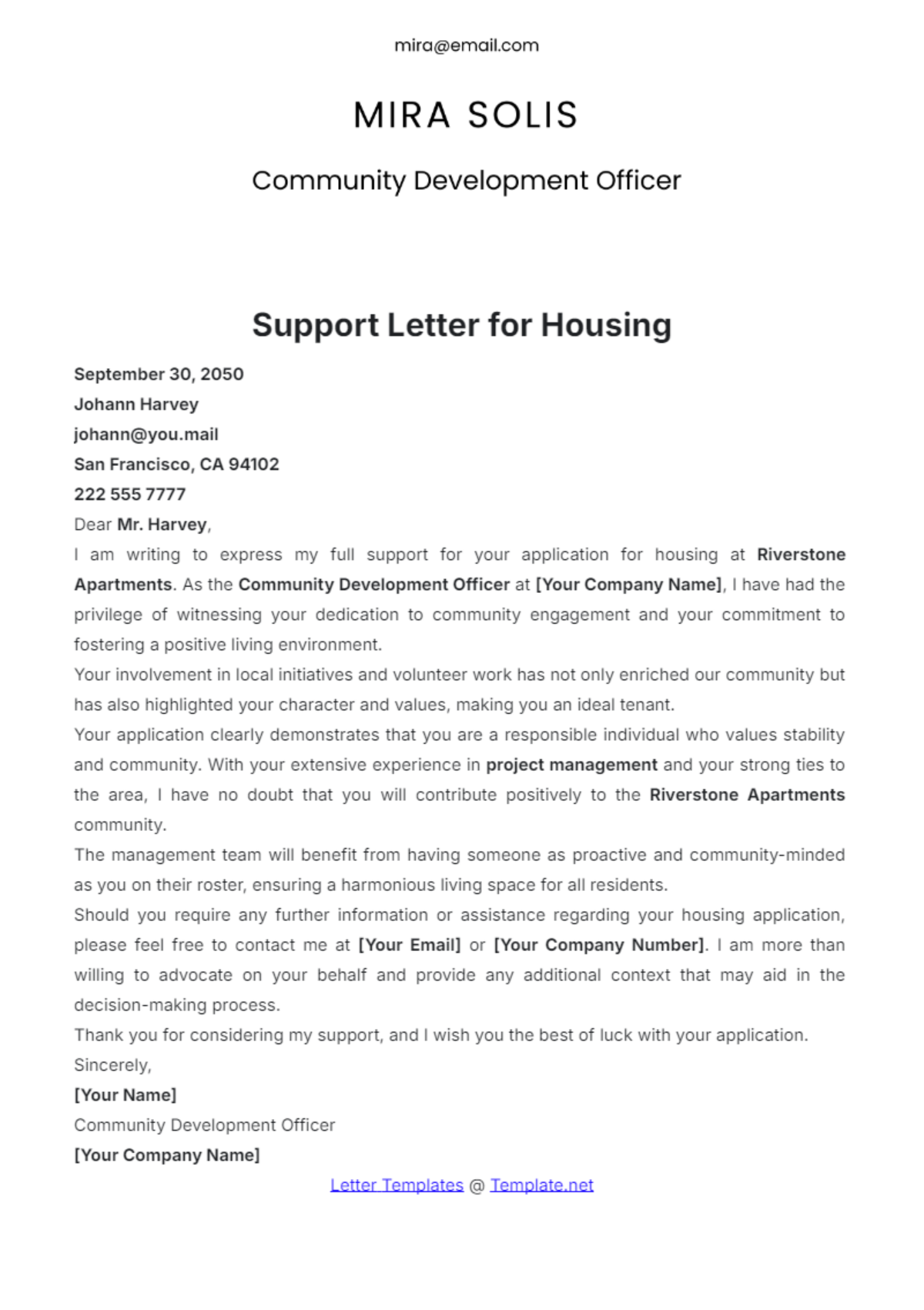 Free Support Letter Templates Editable And Printable