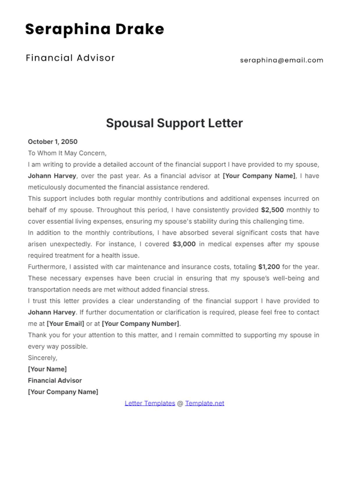 Spousal Support Letter Template - Edit Online & Download