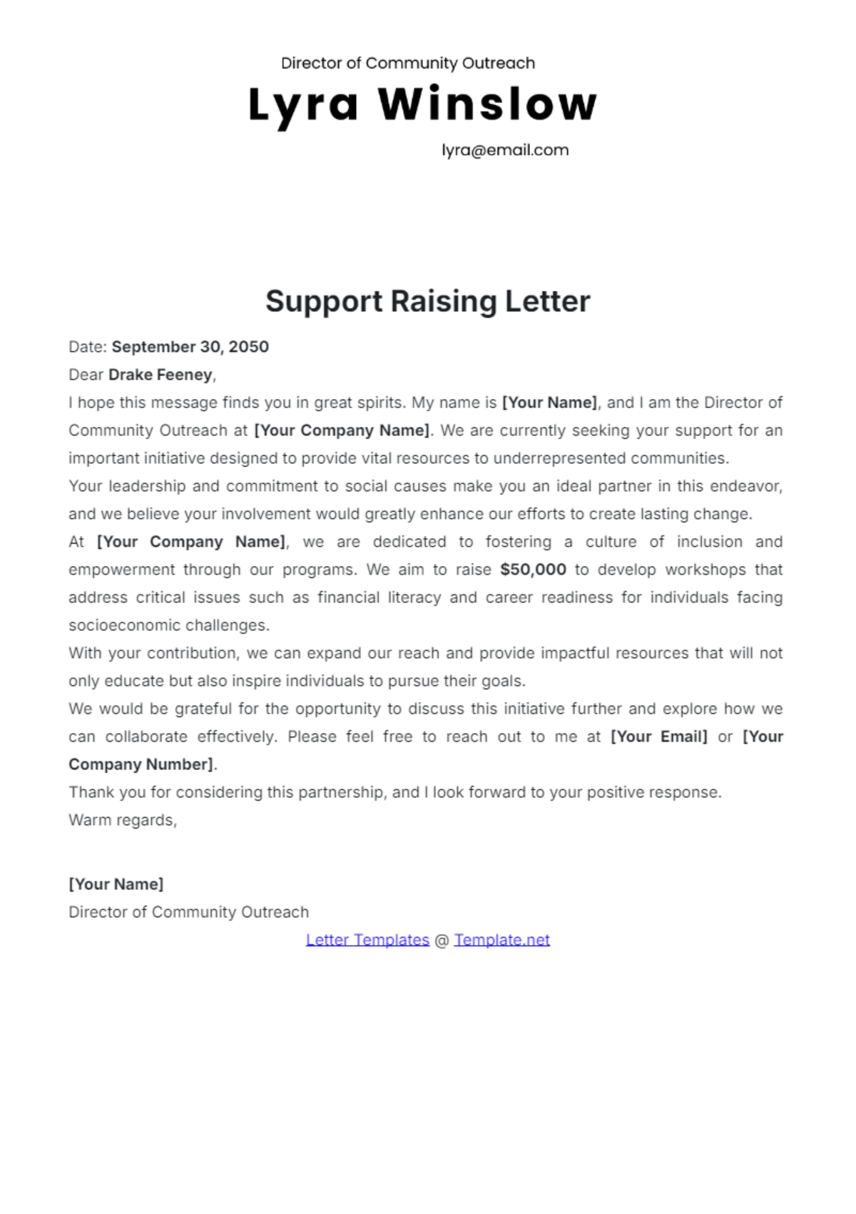 Support Raising Letter Template