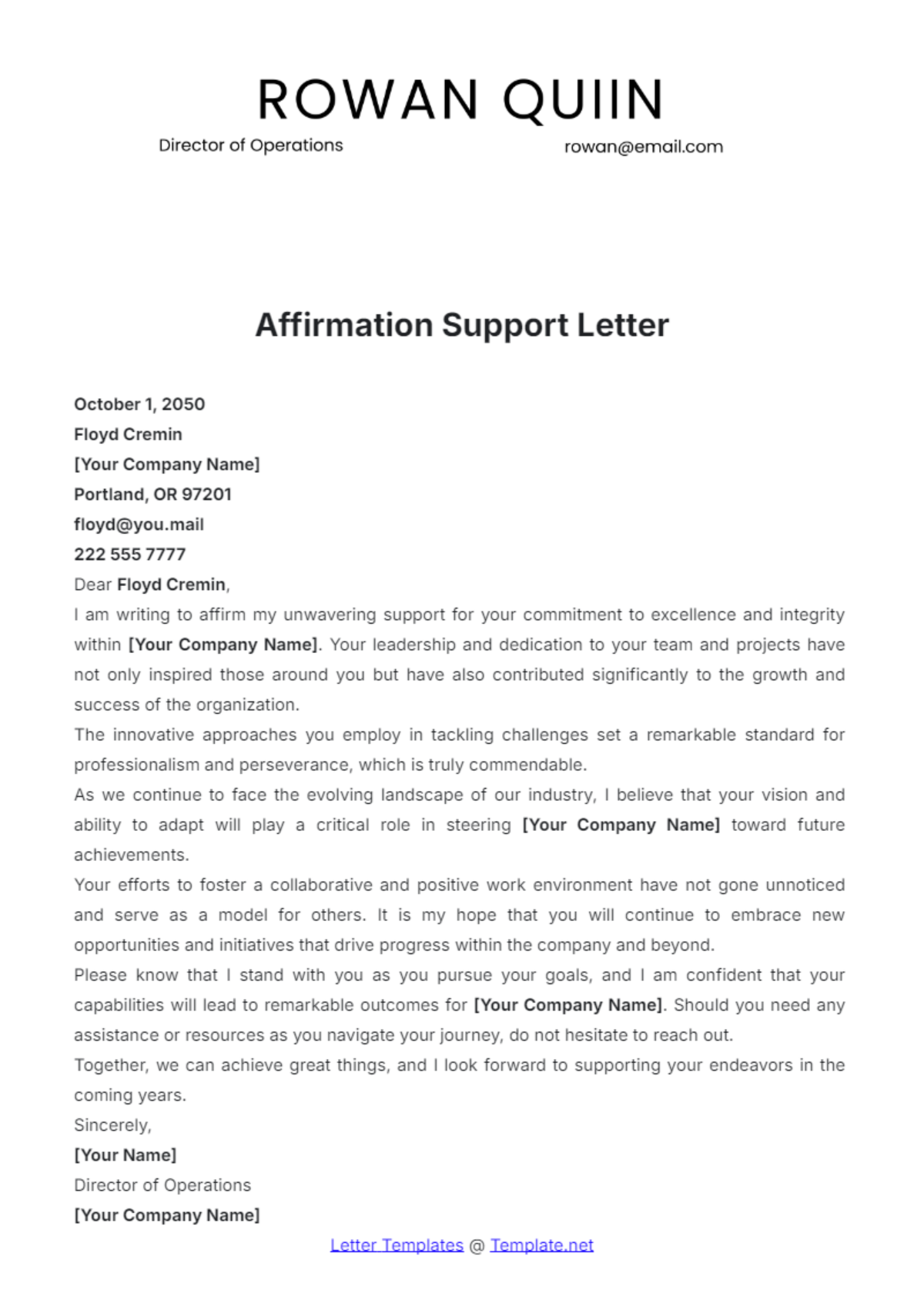 Affirmation Support Letter Template