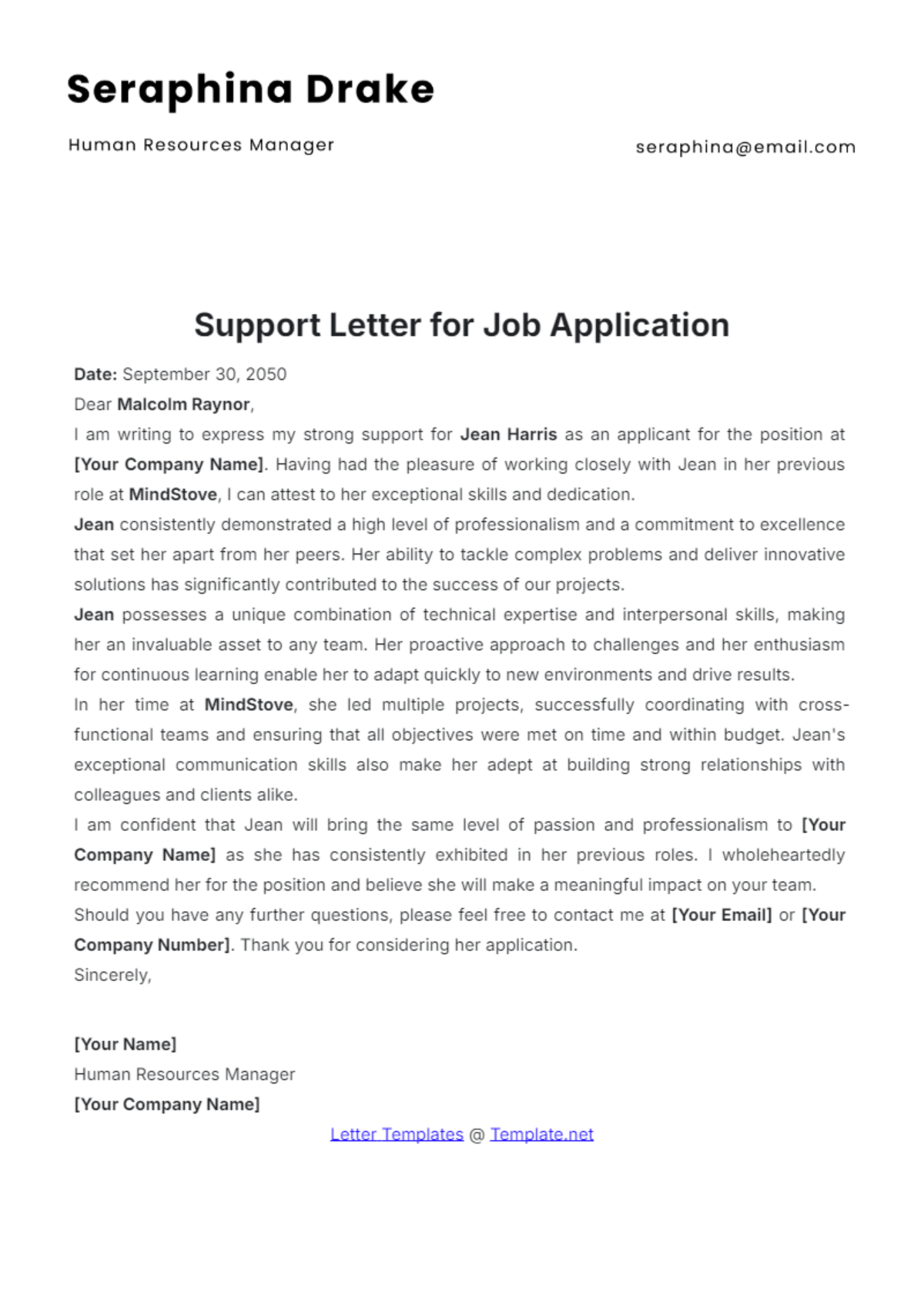 Support Letter Template for Job Application - Edit Online & Download