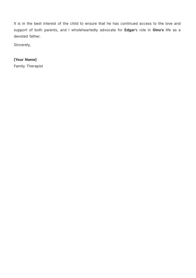 Free Support Letter Template for Child Custody to Edit Online