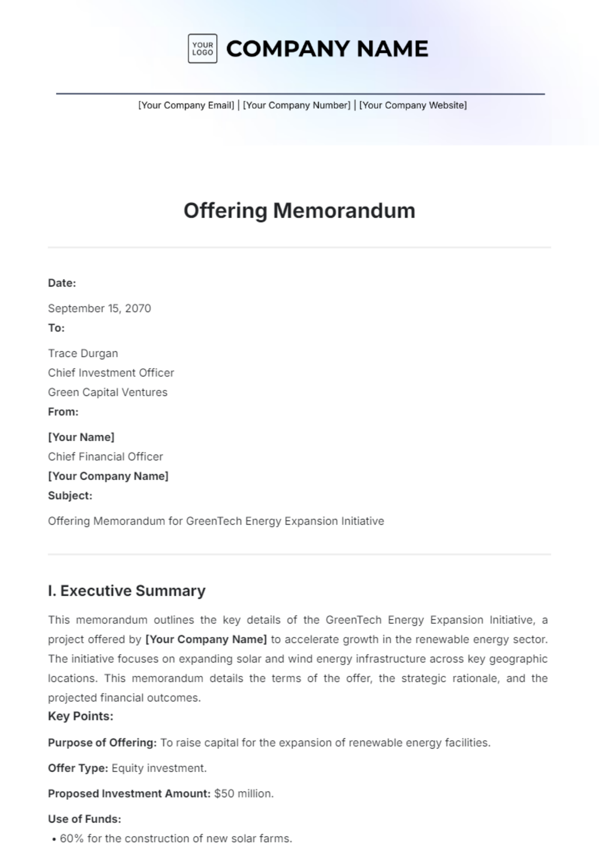 Offering Memorandum Template - Edit Online & Download