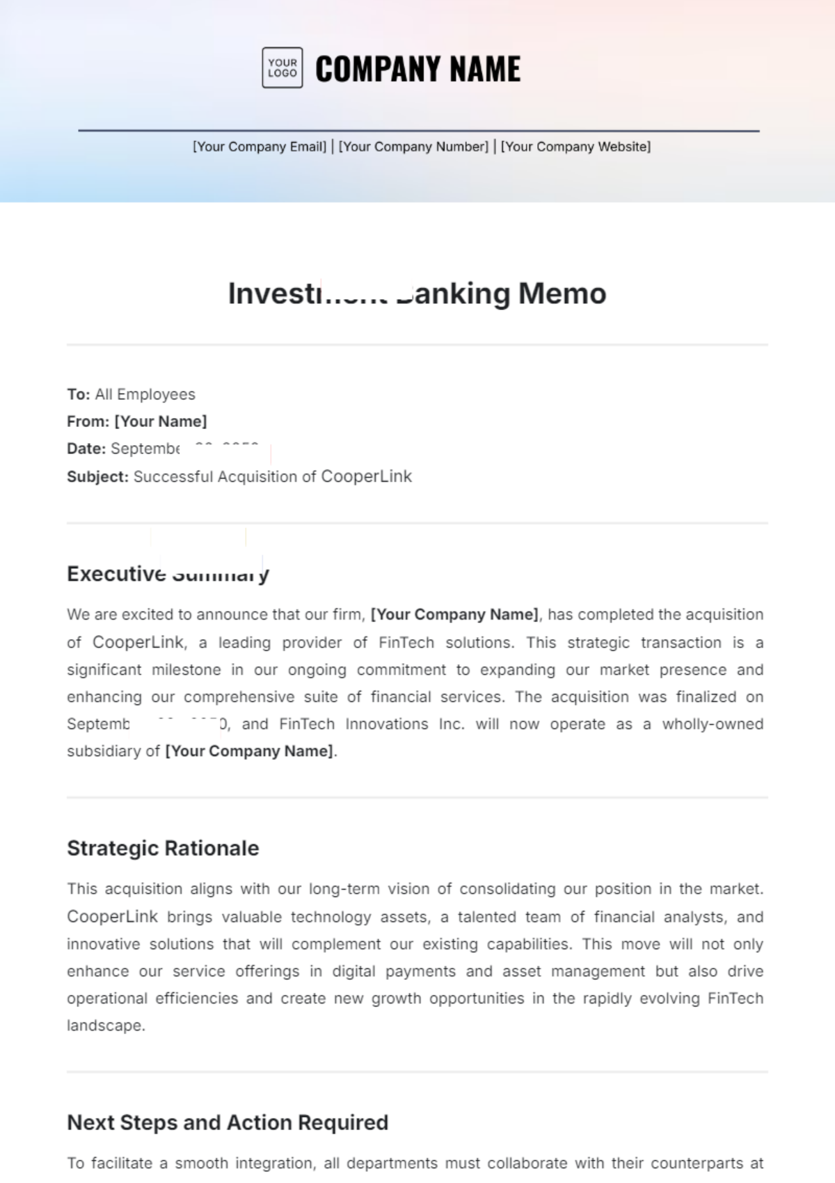 Simple Investment Banking Memo Template - Edit Online & Download