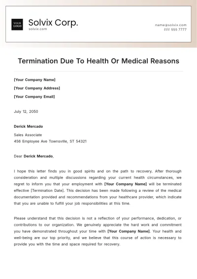 Free Termination Due To Health Or Medical Reasons Template to Edit Online