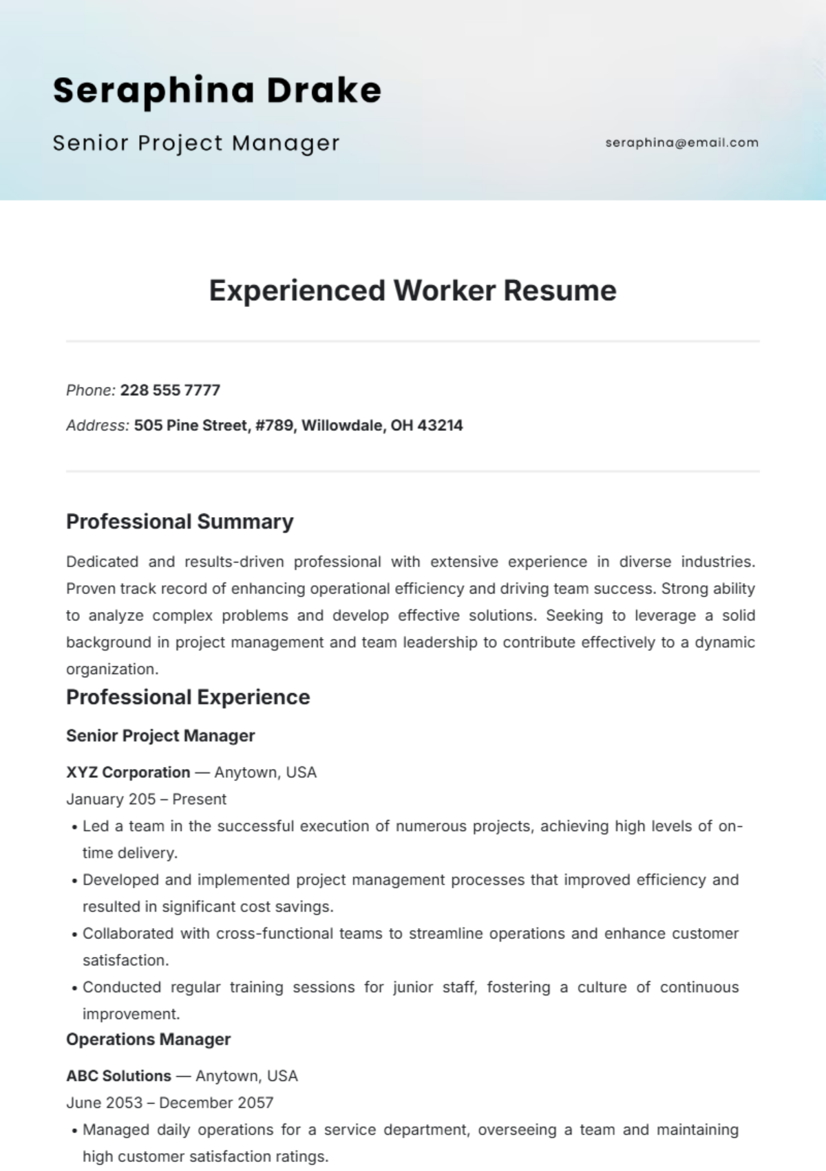 Experienced Worker Resume Template - Edit Online & Download