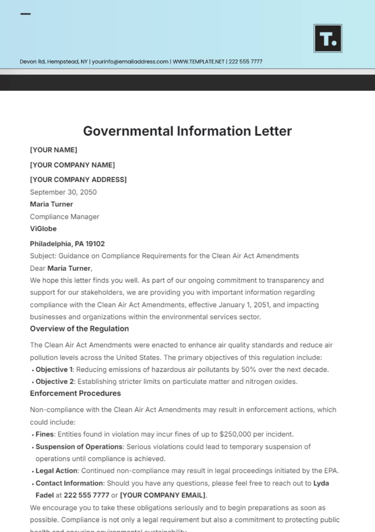 Governmental Information Letter Template