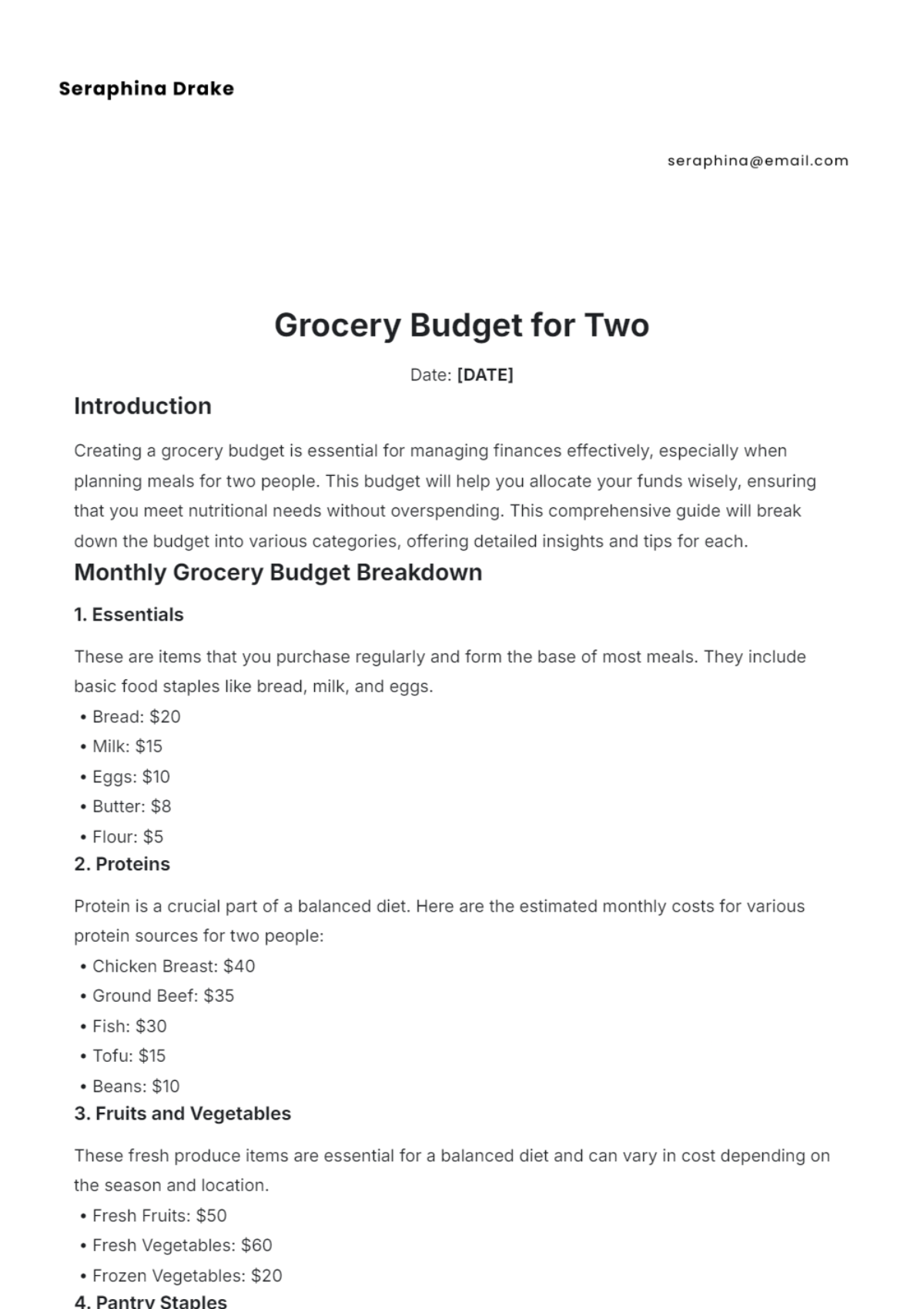 Grocery Budget for Two Template