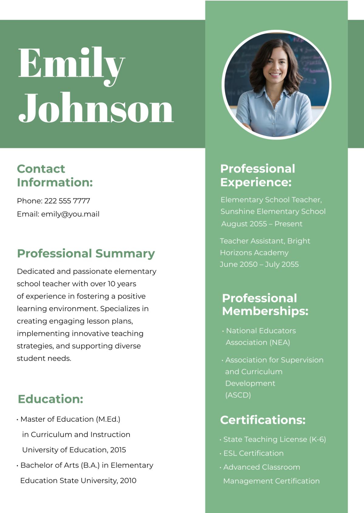 Teacher Profile Template