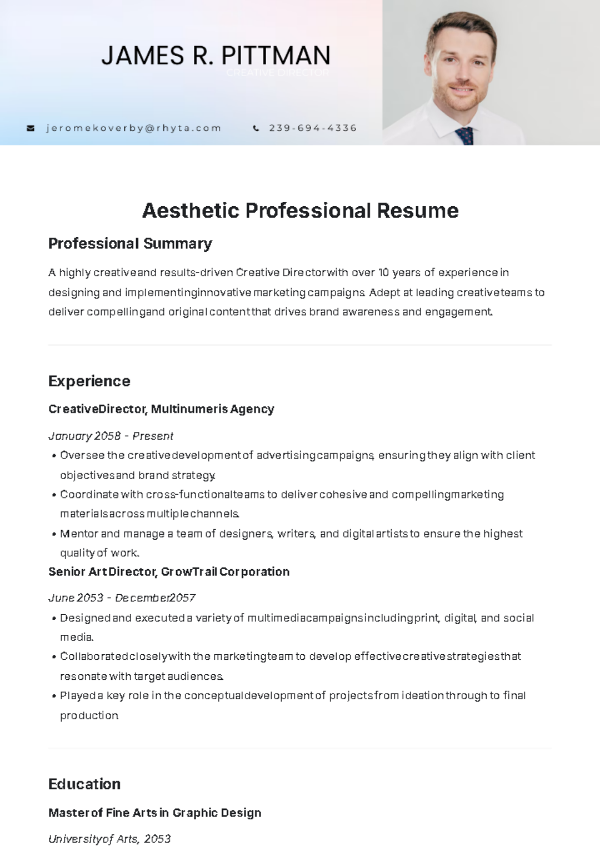 Free Aesthetic Professional Resume Template - Edit Online & Download ...