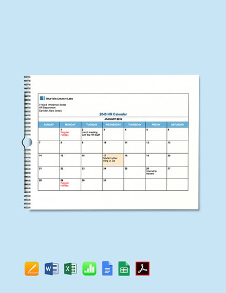 free blank hr calendar template download