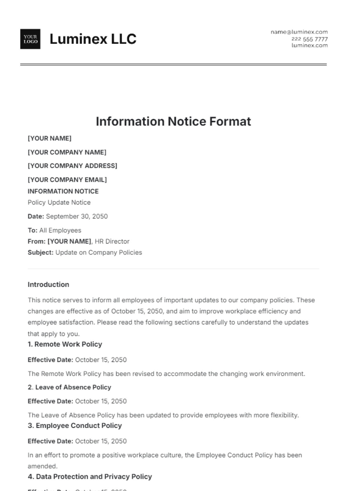 Information Notice Format Template - Edit Online & Download