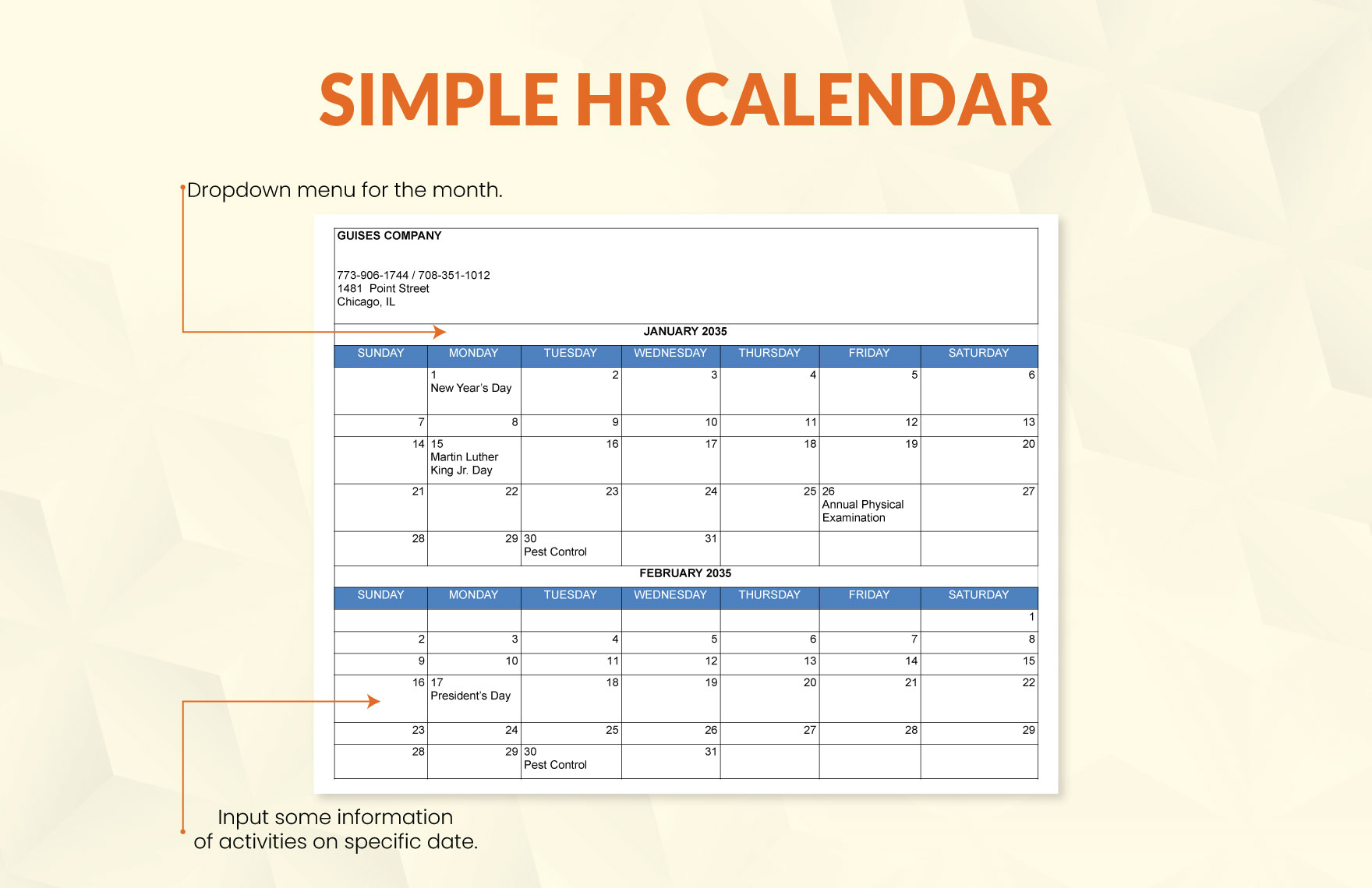 Simple HR Calendar Template