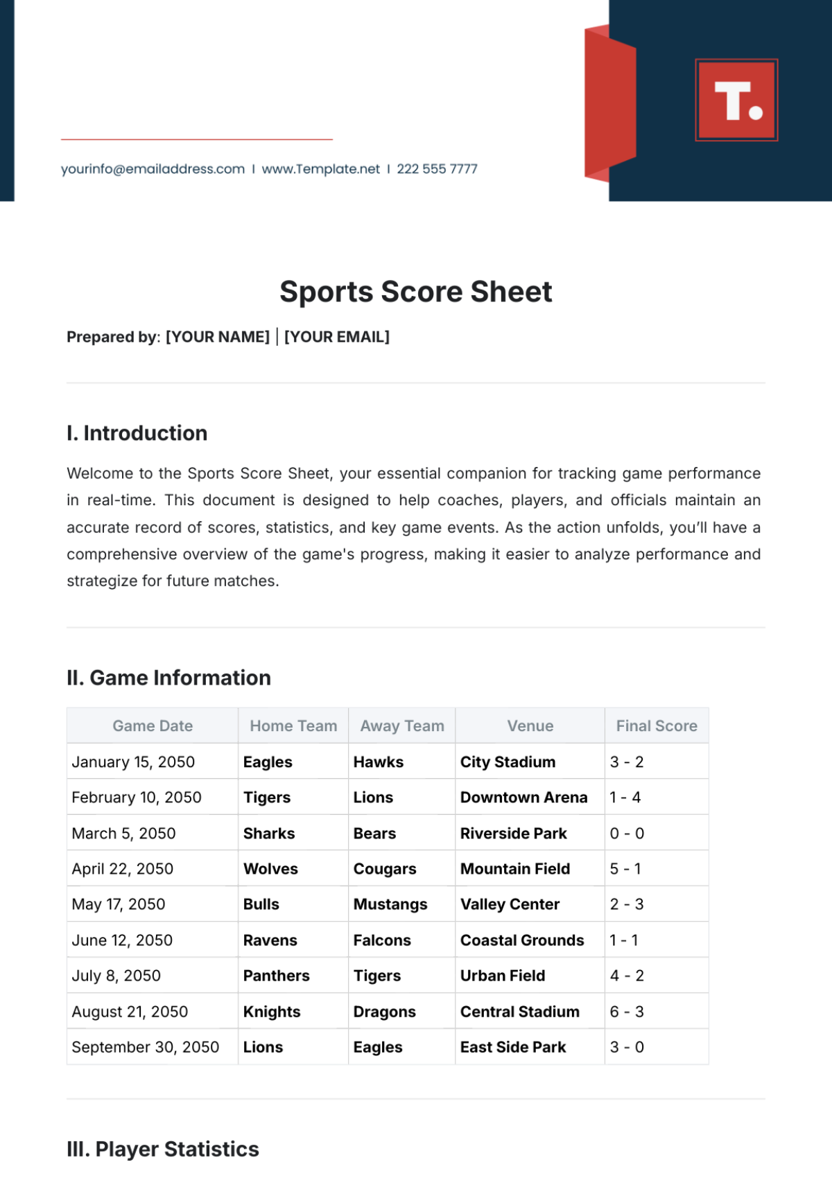 Sports Score Sheet Template - Edit Online & Download