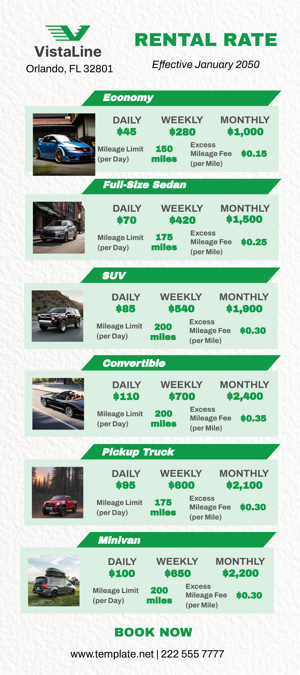 Car Rental Rate Card