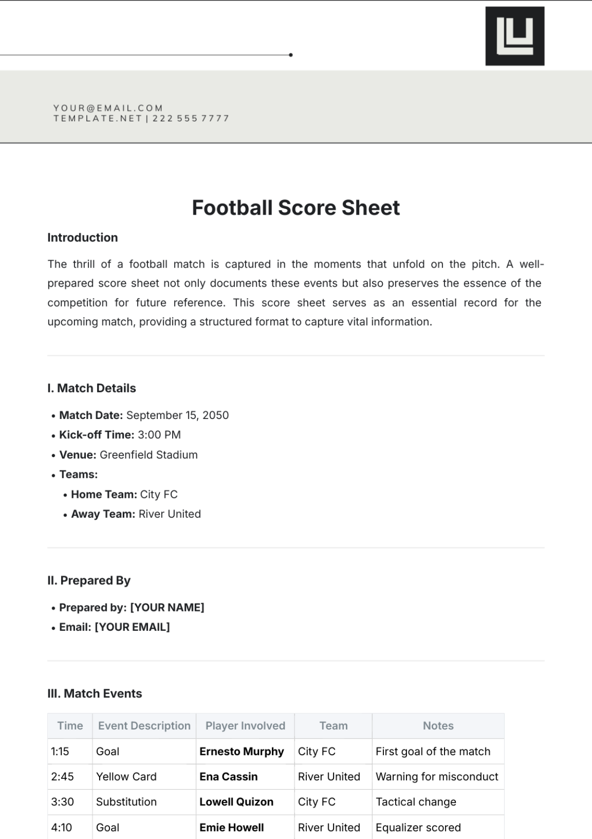 Football Score Sheet Template - Edit Online & Download