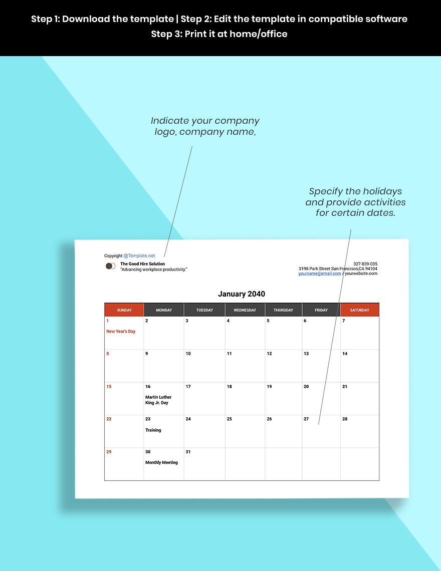 Free Sample HR Calendar Instruction
