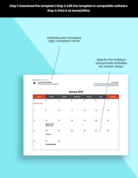 Free Sample HR Calendar Instruction