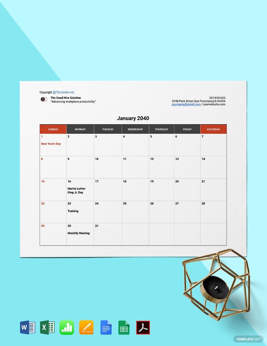 Free Sample HR Calendar Template