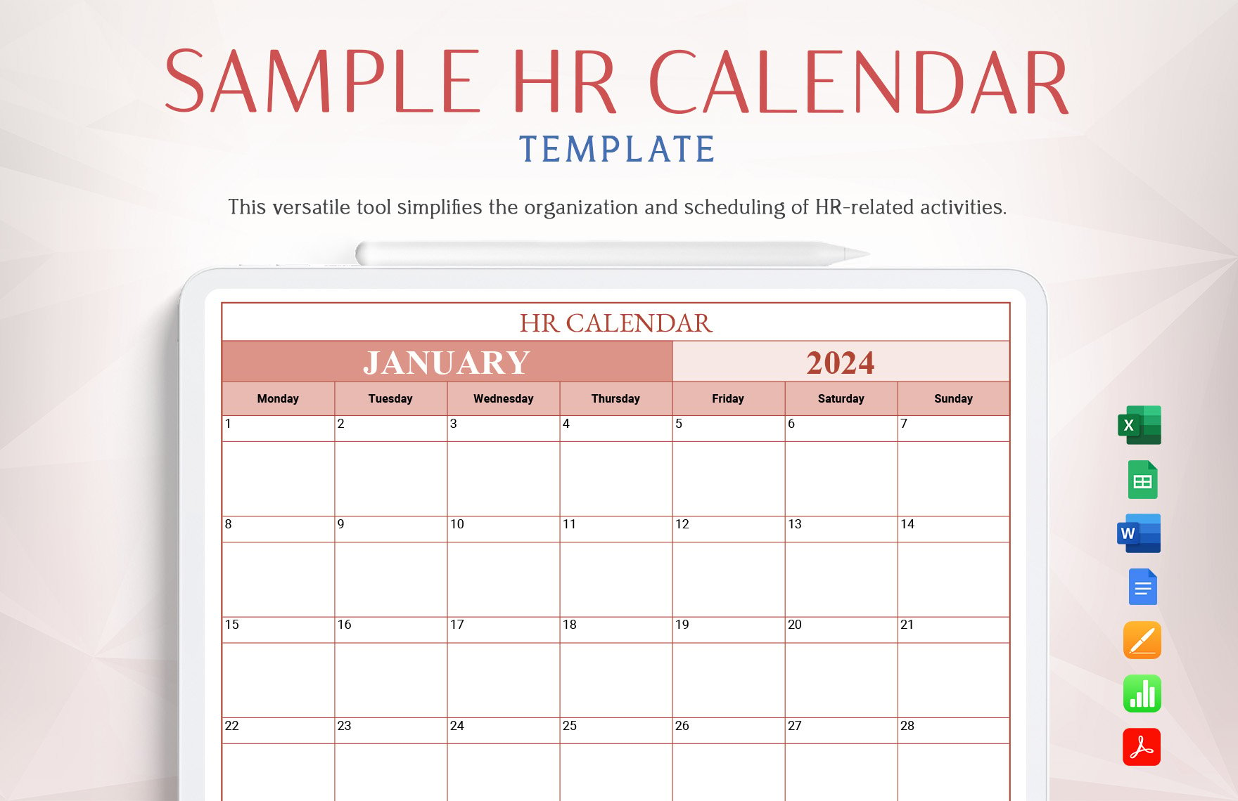Free Sample HR Calendar Template in Word, Google Docs, Excel, PDF, Google Sheets, Apple Pages, Apple Numbers