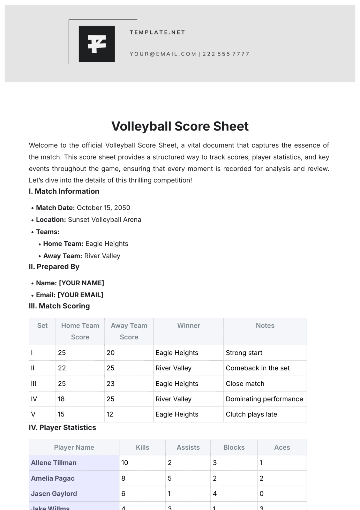 Volleyball Score Sheet Template - Edit Online & Download