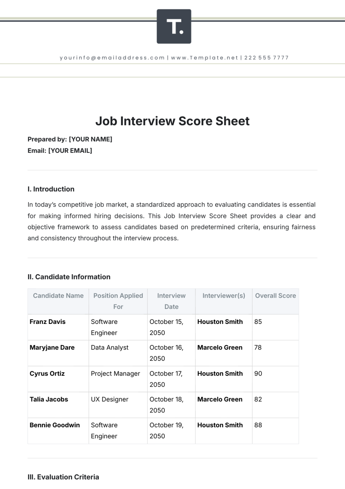 Job Interview Score Sheet Template - Edit Online & Download